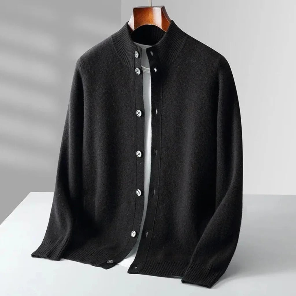Adrian Cardigan | Men’s Wool Blend Button-Up with Ribbed Trim