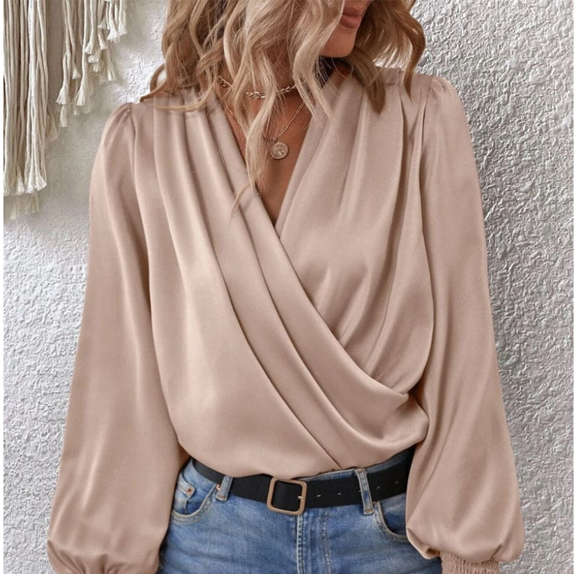 Elegant Draped Wrap Blouse – Chic & Sophisticated Silhouette - Aulerien