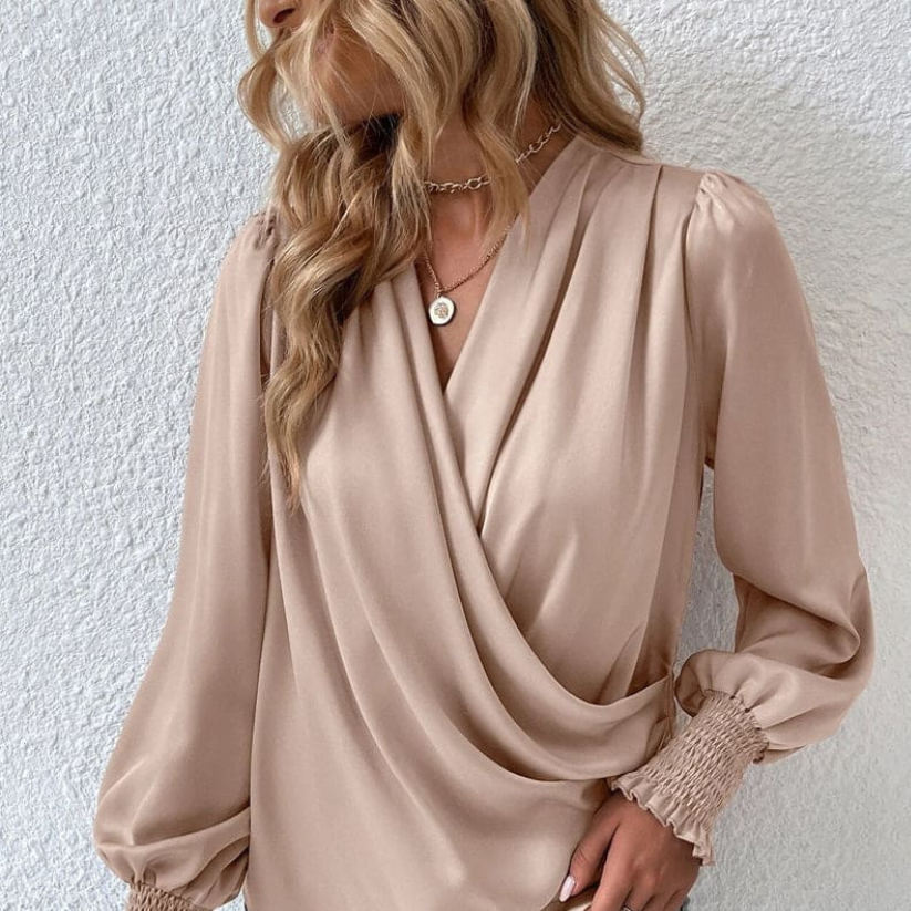 Elegant Draped Wrap Blouse – Chic & Sophisticated Silhouette - Aulerien