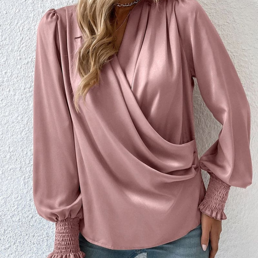 Elegant Draped Wrap Blouse – Chic & Sophisticated Silhouette - Aulerien