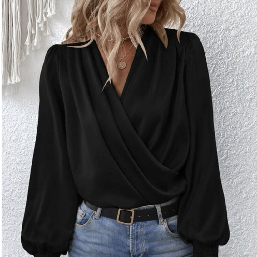 Elegant Draped Wrap Blouse – Chic & Sophisticated Silhouette - Aulerien