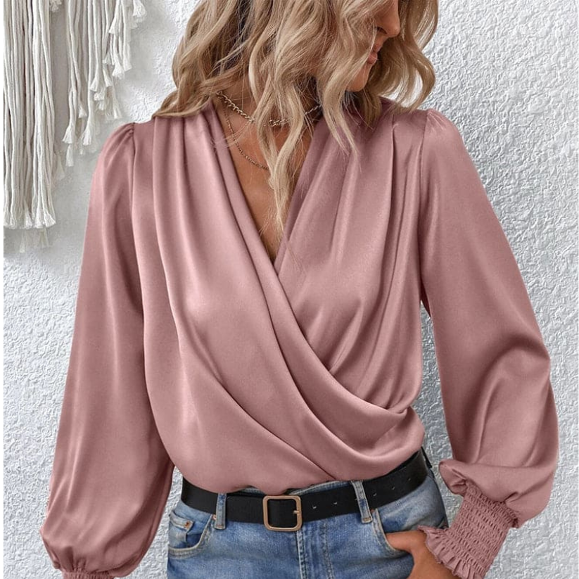 Elegant Draped Wrap Blouse – Chic & Sophisticated Silhouette - Aulerien