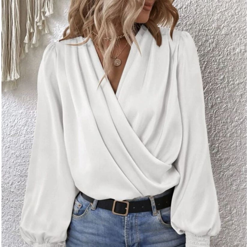 Elegant Draped Wrap Blouse – Chic & Sophisticated Silhouette - Aulerien