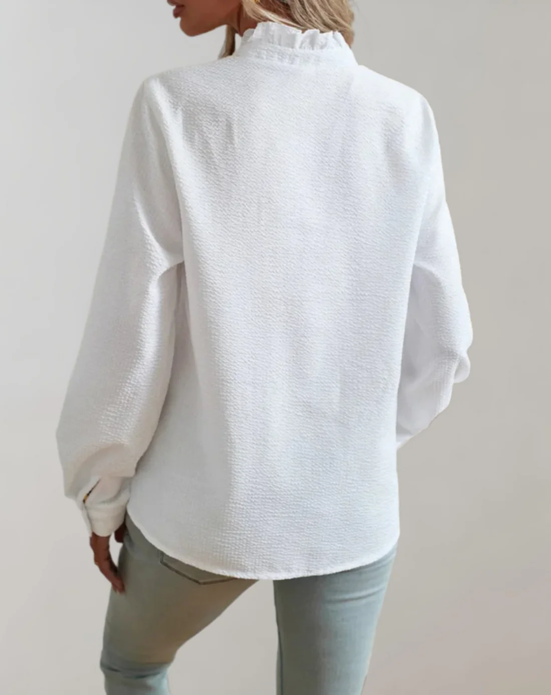 Elegant Ruffle Trim Blouse | Chic Button-Up Long Sleeve Shirt - Aulerien