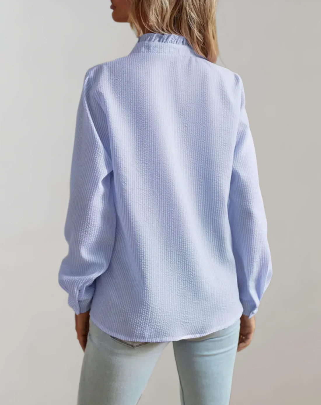 Elegant Ruffle Trim Blouse | Chic Button-Up Long Sleeve Shirt - Aulerien