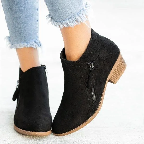 Sienna Zip Ankle Boots | Chic Low Heel Booties - Aulerien