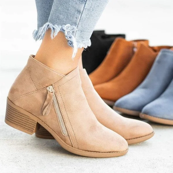 Sienna Zip Ankle Boots | Chic Low Heel Booties - Aulerien