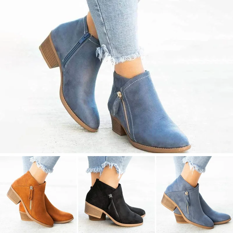 Sienna Zip Ankle Boots | Chic Low Heel Booties - Aulerien