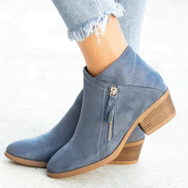 Sienna Zip Ankle Boots | Chic Low Heel Booties - Aulerien