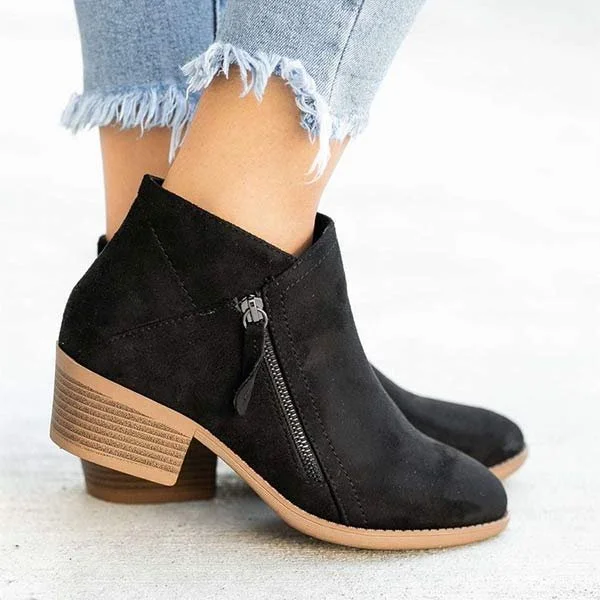 Sienna Zip Ankle Boots | Chic Low Heel Booties - Aulerien