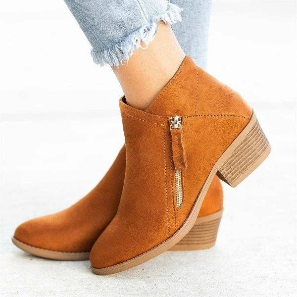 Sienna Zip Ankle Boots | Chic Low Heel Booties - Aulerien