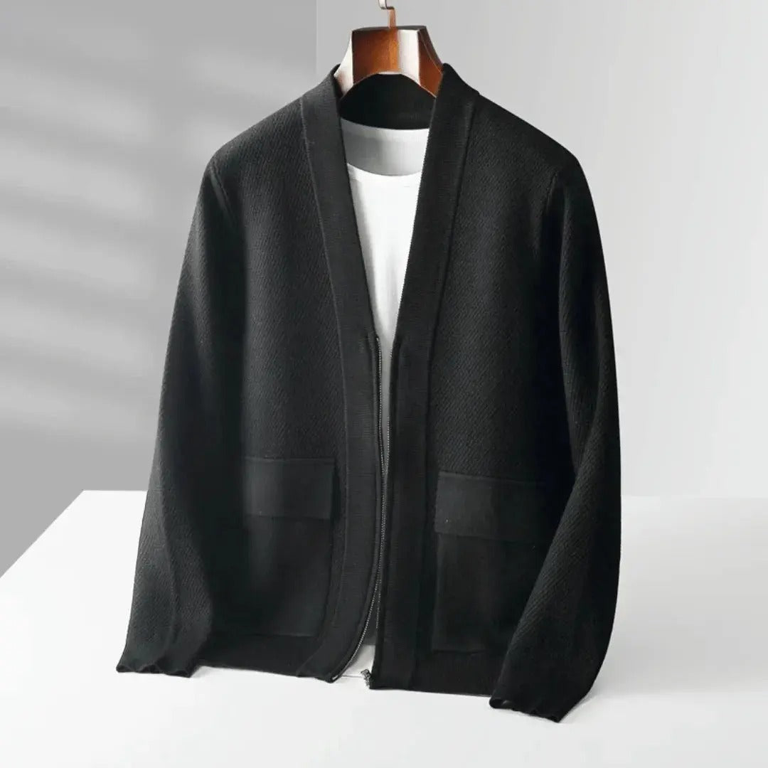 Aidan Cardigan | Men’s Zip-Up Wool Blend with Textured Knit