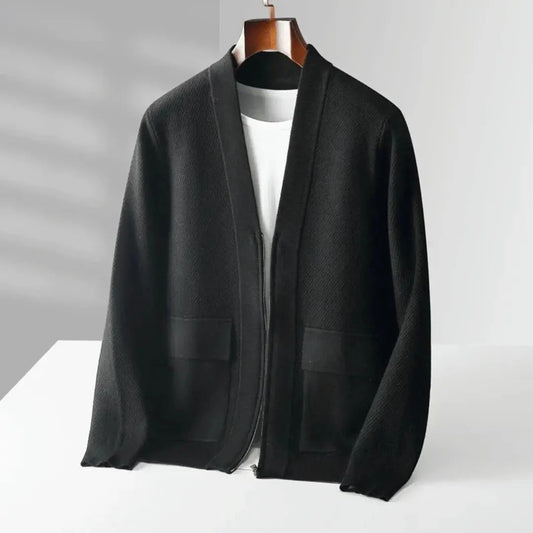 Aidan Cardigan | Men’s Zip-Up Wool Blend with Textured Knit