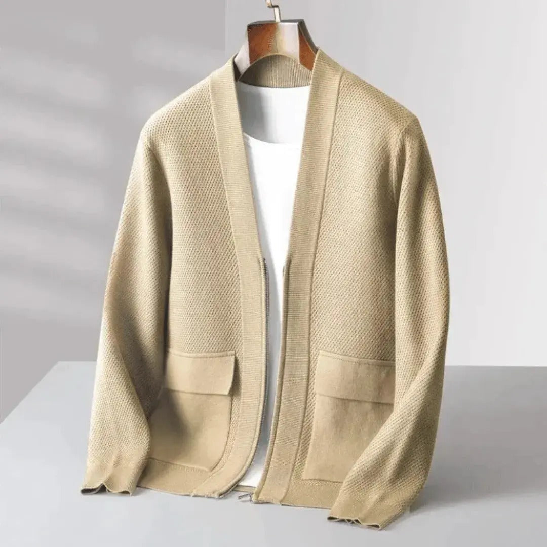 Aidan Cardigan | Men’s Zip-Up Wool Blend with Textured Knit